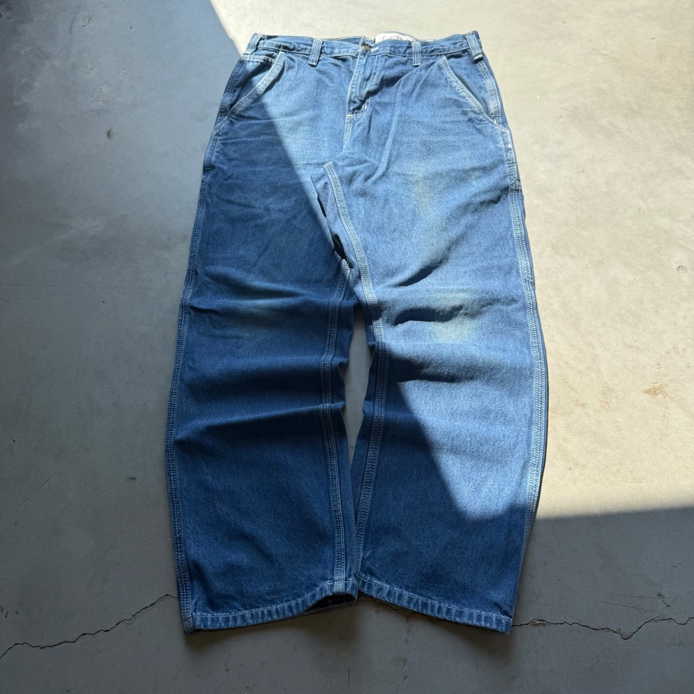 Carhartt Mens Dungaree Fit Carpenter Jeans Blue Denim Work Pants 34x29.5